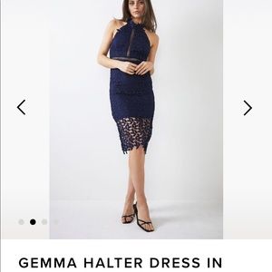 Navy Bardot Gemma Halter dress